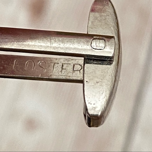 Vintage Foster Pat Pend Square CZ Stone Etched Silver-tone Cufflinks - Picture 9 of 9